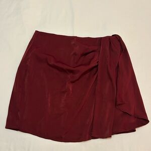 Red satin mini skirt